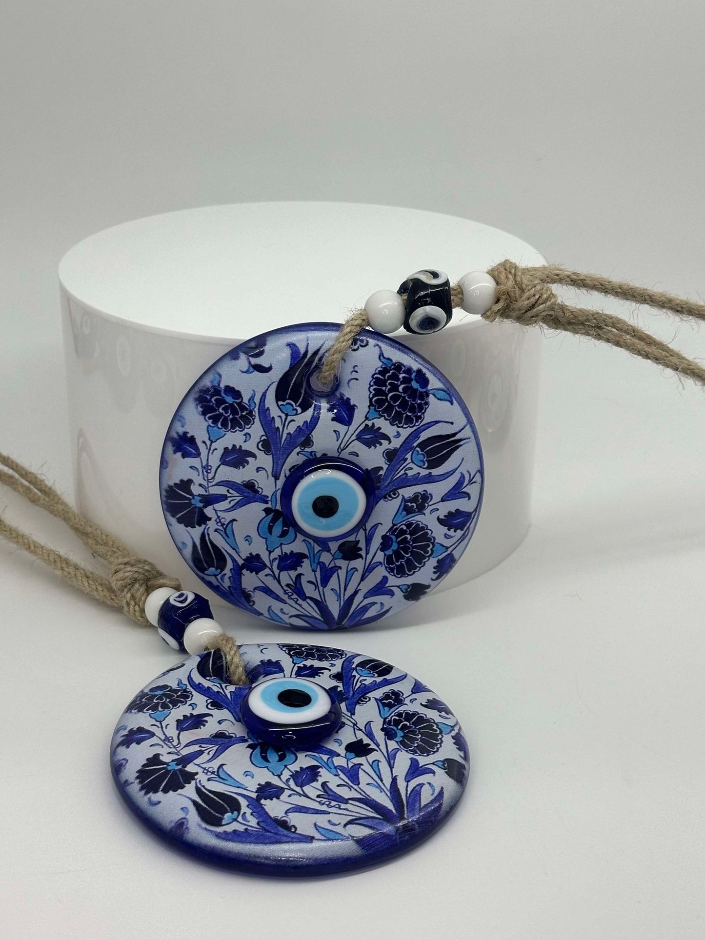 White & Blue Majestic Flower Evil Eye Amulet