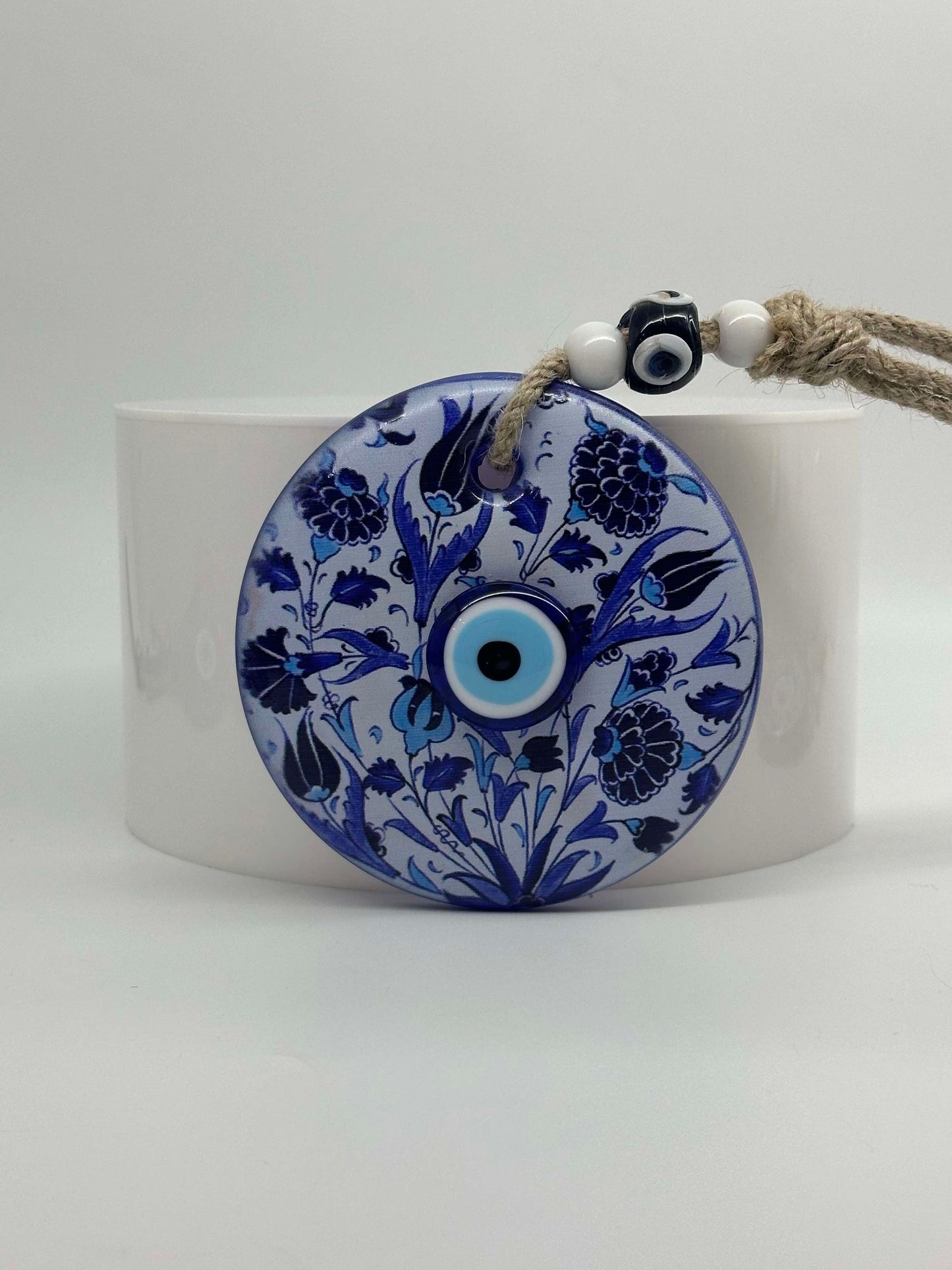 White & Blue Majestic Flower Evil Eye Amulet