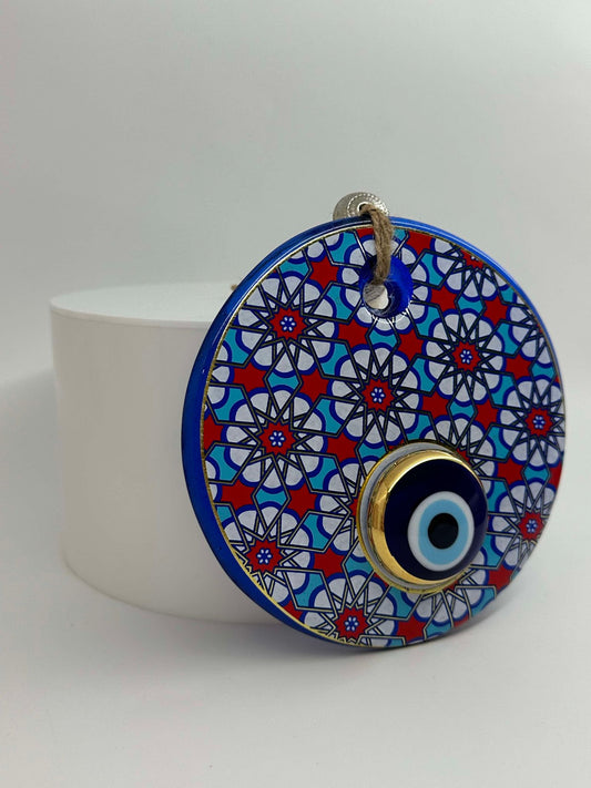 XL Blue/Red Flower Mandella Design Amulet